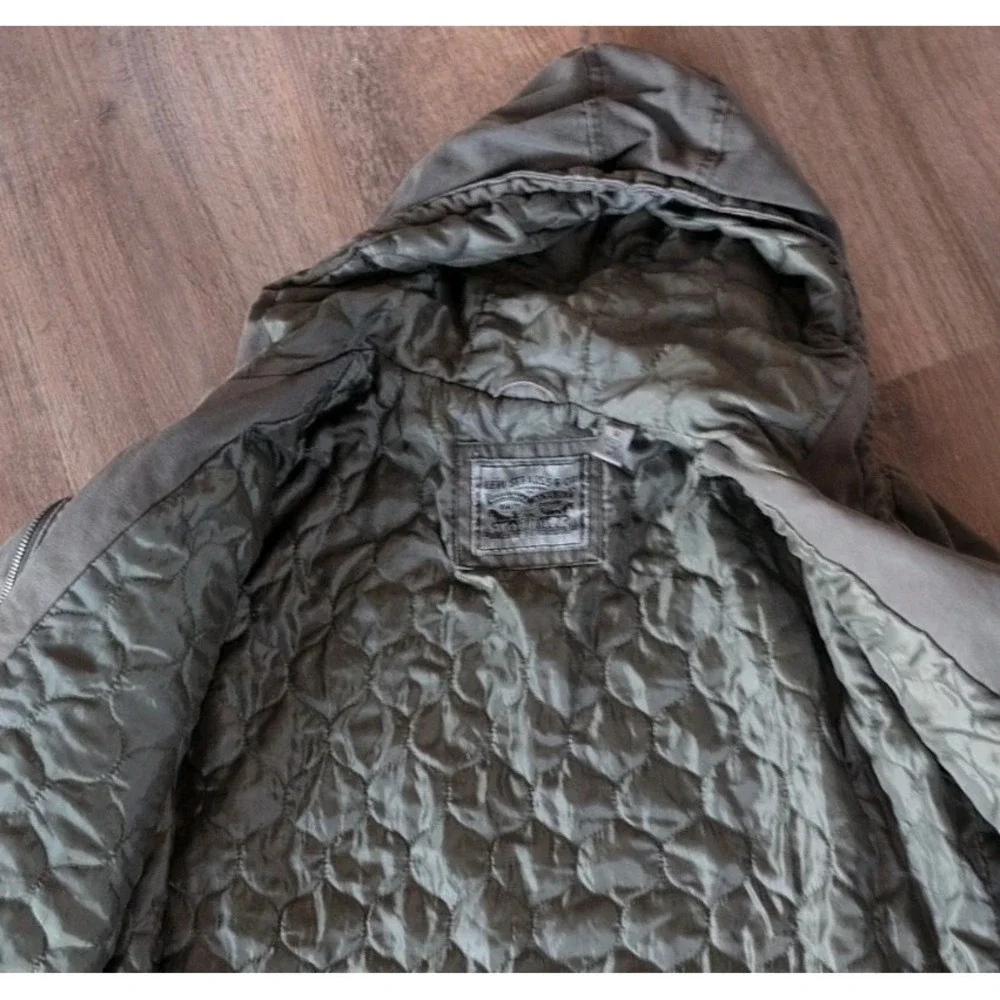 Levis Jacket Womens Med Green Field Hooded Pockets Outdoors Quilted Lined - Picture 6 of 14